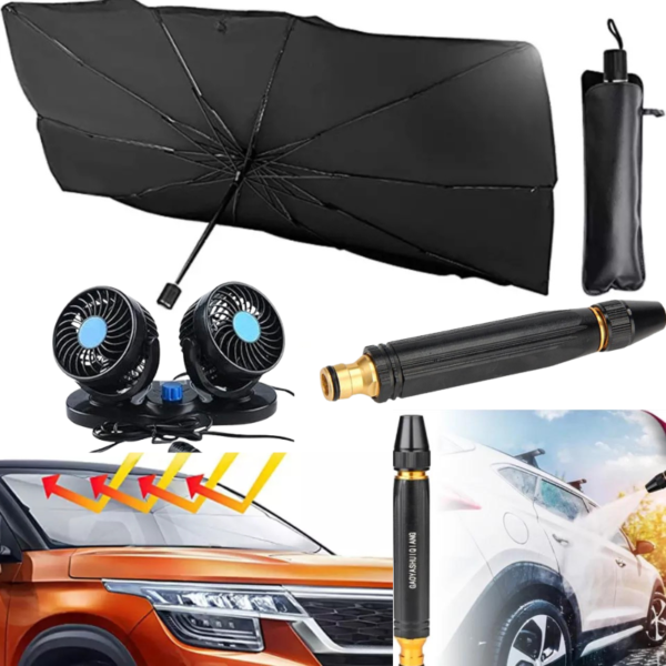 Pack 3 en 1 Pliable pare-soleil protecteur + Pistolet de pulvérisation + Double- Headed Vehicle