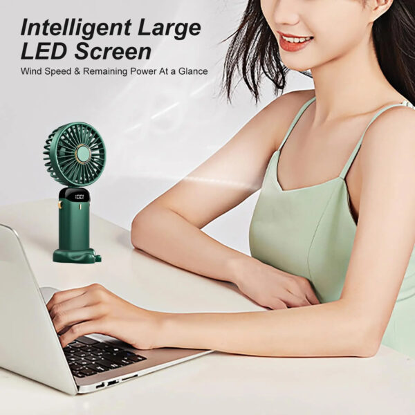 Mini ventilateur de cou pliable portable avec support pour téléphone et affichage de charge – Image 2