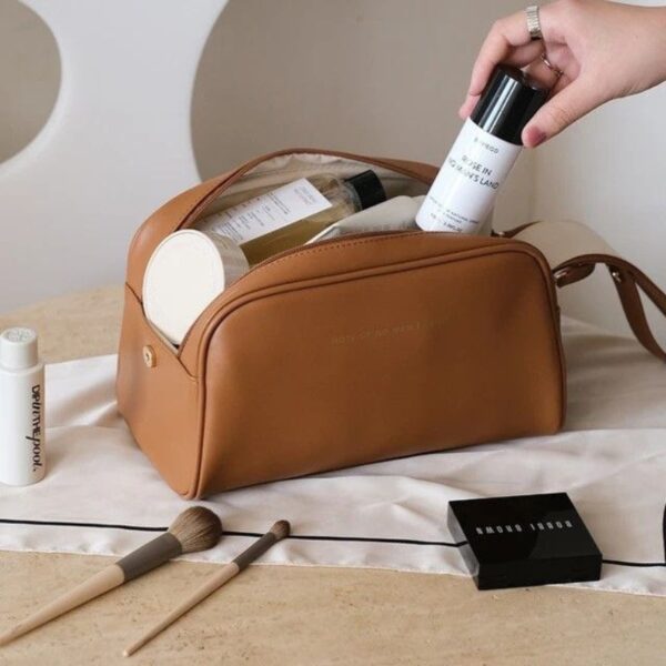 Trousse De Toilette, Cuir De Voyage Portable Sac Cosmétique, Grande Capacité Trousse À Maquillage Étanche Organisateur