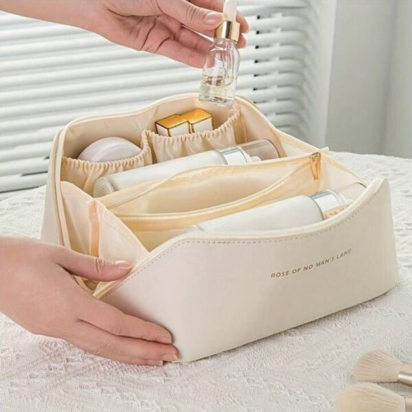 Trousse De Toilette, Cuir De Voyage Portable Sac Cosmétique, Grande Capacité Trousse À Maquillage Étanche Organisateur – Image 7