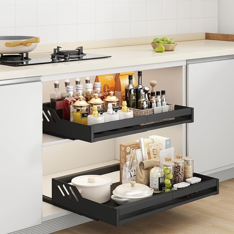 Organisateur de tiroir coulissant réglable, étagère de rangement pour armoire de cuisine, garde-manger, maison