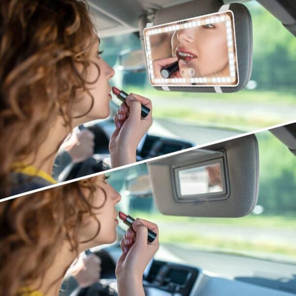 Miroir de maquillage de vanité de voiture Rechargeable LED lumière tactile interrupteu – Image 2